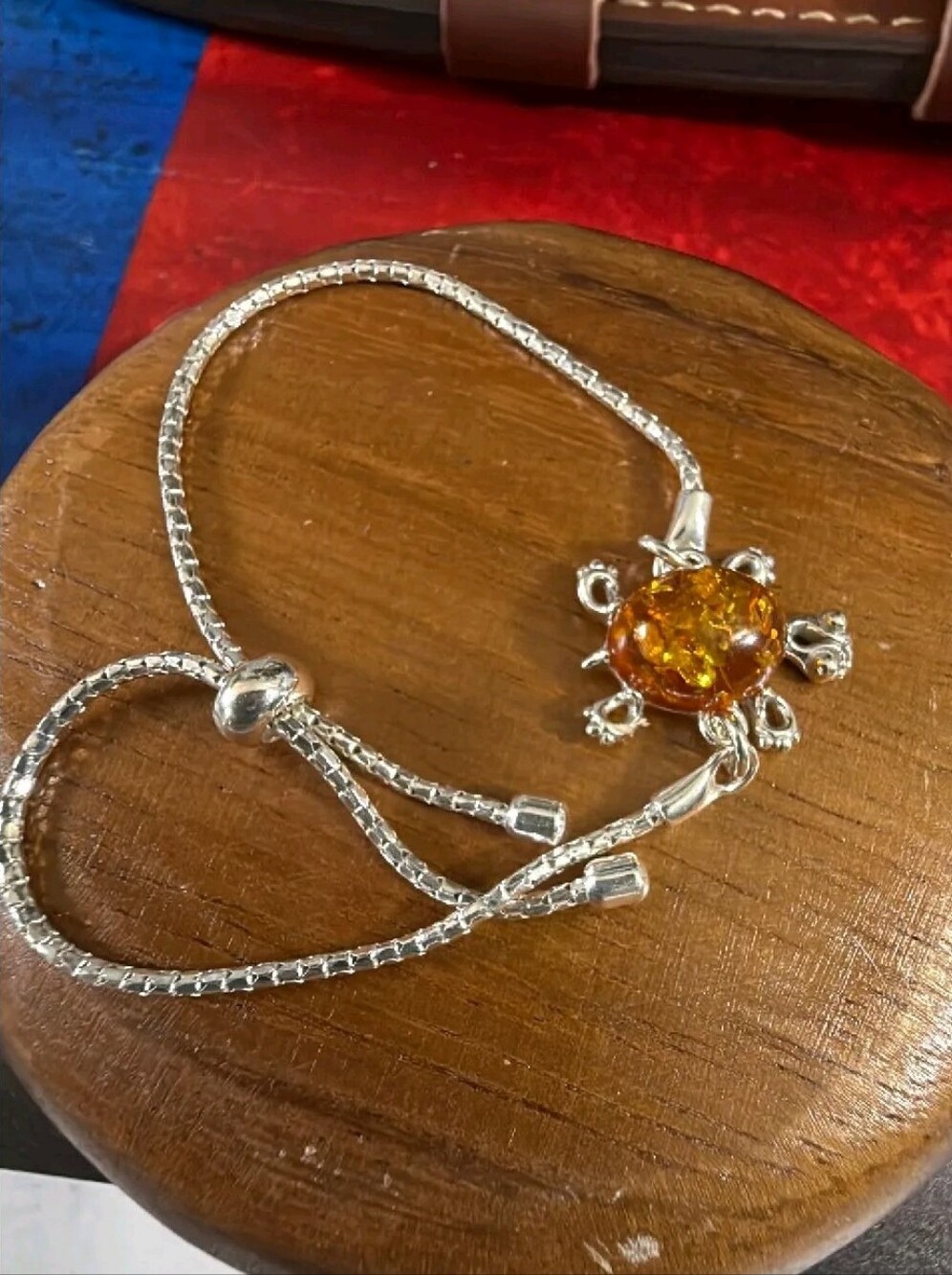 925, Amber Turtle Bolo Adjustable Bracelet Light Amber